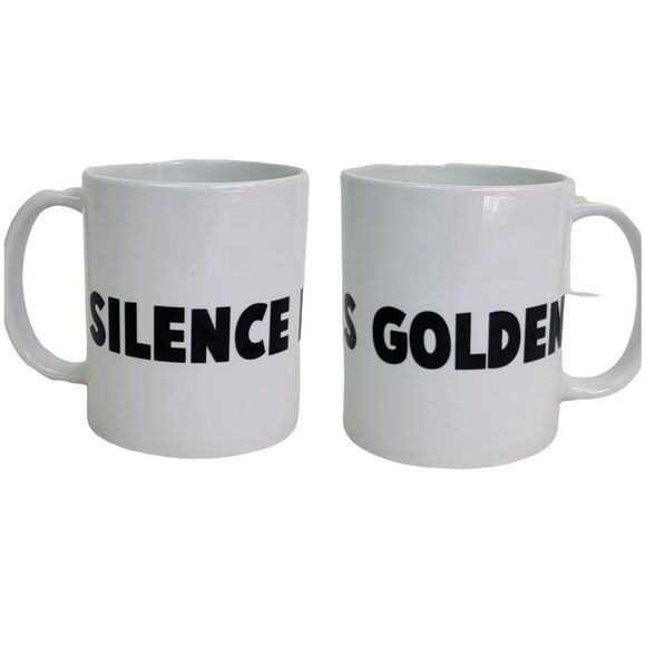 Silence Is Golden Mug 8‎ oz White Black Ceramic Coffee Tea Cup Teacher Mom Gift - Picture 1 of 6